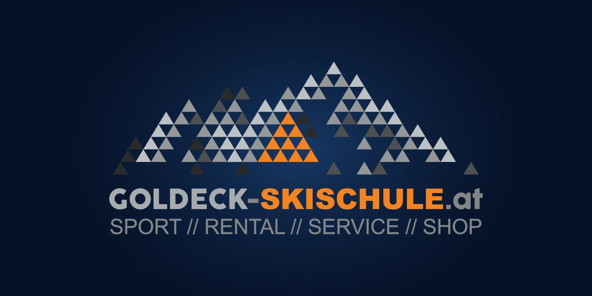 Logo der Goldeck-Skischule (helle Version für dunklen Hintergrund): Sport, Rental, Service, Shop